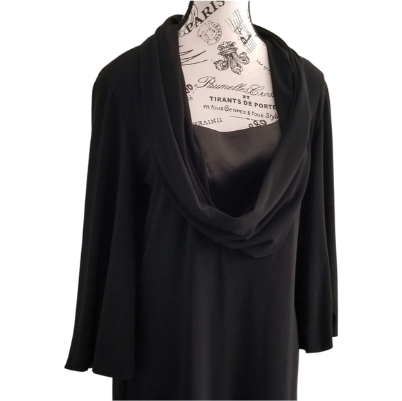 🇨🇦 Joseph Ribkoff Midi Dress With Big Cowl Neck And Puffed Balloon Sleeves - Picture 3 of 8